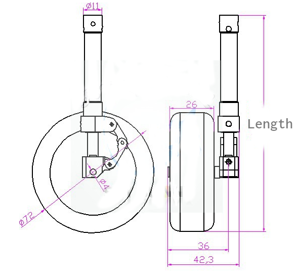 120mm Aluminum Main Strut with 72mm wheels (Pair)