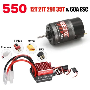 NEEBRC 550 Brushed Motor 12T 21T 29T 35T 60A ESC for 1/10 RC Crawler HSP HPI Wltoys Kyosho TRAXXAS 1:10 RC Car Off-road Monster 1