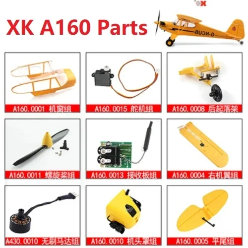 Wltoys XK A160 RC Airplane Spare Parts Accessories Motor Servo ESC Propeller Front Rear Landing Gear Wing Fuselage Receiver 1
