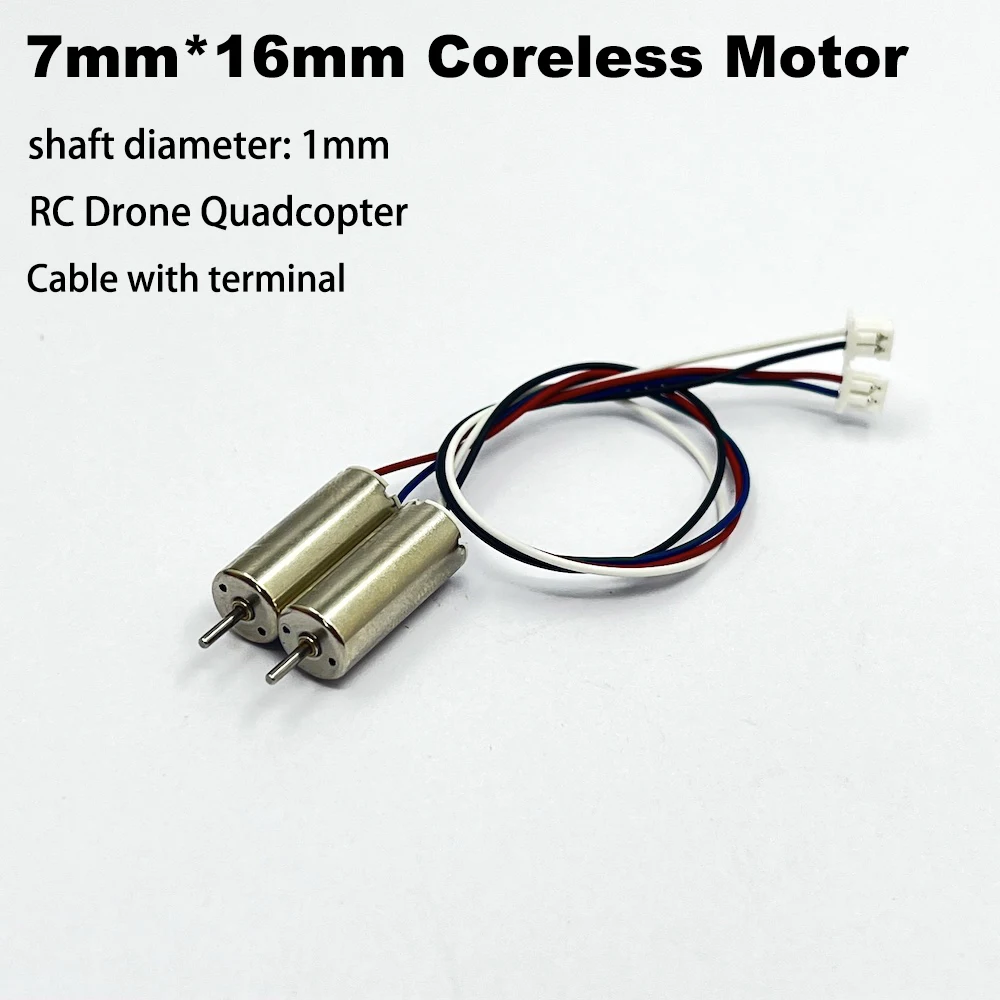 2pcs 7mm*16mm Mini Coreless Motor 1mm Shaft DC 3V 3.7V High Speed RC Drone Quadcopter Engine Micro 716 Motor Cable with Terminal 1