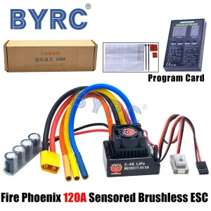 Fire Phoenix RC 120A Sensored Brushless ESC & LED Program Card Combo Set for 1/10 1/12 Buggy Touring Car 1