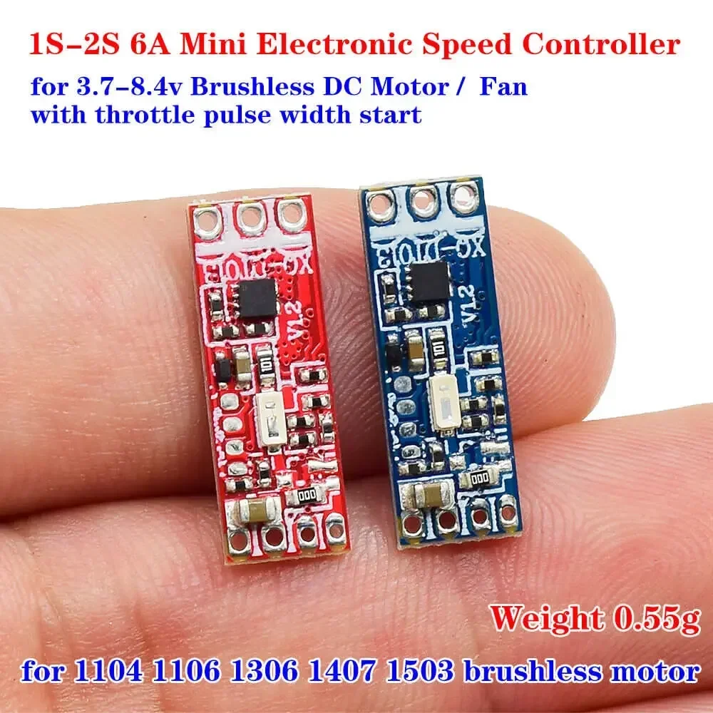 1S-2S 6A DC 3.7V-8.4V Tiny BLDC Brushless Motor Electronic Speed Controller for RC Drone Fan Airplane 1