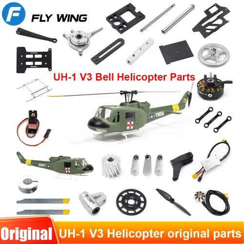 Fly Wing UH-1 BELL RC Helicopter Parts Original FLYWING UH1 Parts Factory Tail Blade Main Blade Motor Feathering Shaft Servo ESC 1