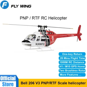 FLY WING Bell 206 V3 RC Helicopter RTF PNP 6CH Brushless Motor GPS Aircraft 450 size and H1 M10 GPS module 1:16 Scale Helicopter 1