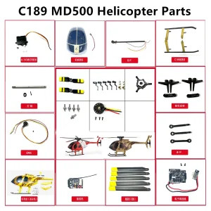 C189 MD500 RC Helicopter Spare Parts propeller motor rotor head main shaft swashplate servo receiver shell Landing gear remote 1