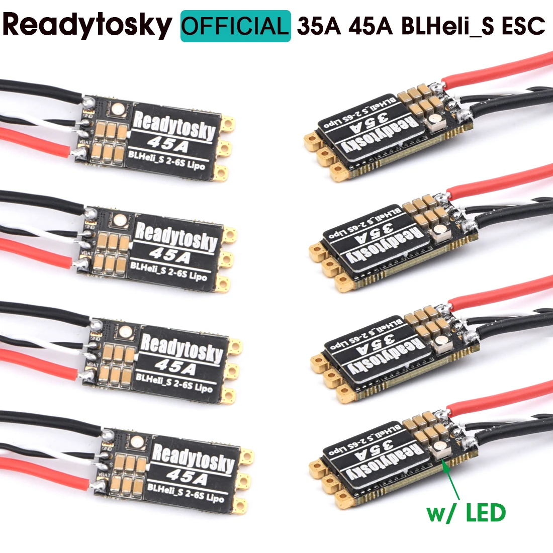 Readytosky 35A 45A BLHeli_S BLS 2-6S ESC Built-in Programmable RGB LED ONESHOT125 D-Shot 150/300/600 For RC FPV Quadcopter Frame 1
