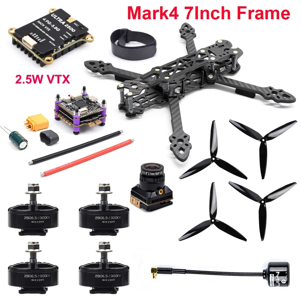 Mark4 7inch 295mm Carbon Fiber Frame F4 F405 Flight Control 60A ESC 2806.5 2807 1300KV Motor 5.8G 1.6W / 2.5W FPV VTX RC Set 1