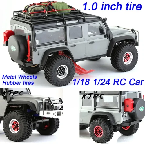 4pcs Metal 1.0 Beadlock Wheel Rim Rubber Tire Set for 1/18 1/24 RC Crawler Axial SCX24 TRX4M FCX24 Upgrade Parts 1
