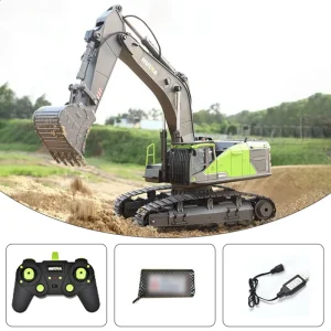 Huina 1:14 RC Excavator 22CH Rotation 1593 Alloy Green RC Remote Control Truck Toys Screw Drive Double Track Engineering Vehicle 1