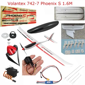 Volantex 742-7 Phoenix S 1.6M RC Airplane parts: Propeller Servo horns Gear box Motor Receiver charger etc 1