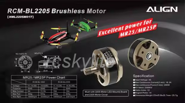 ALIGN RCM‑BL2205 Brushless Motor — HML2205M01 (2300KV) for MR25 / MR25P