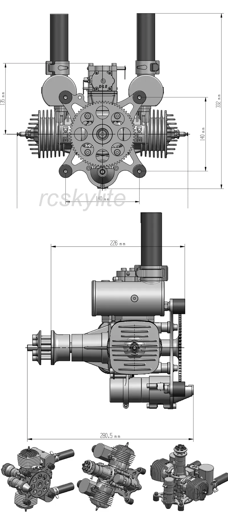 DLE170 Electric Starter Power Generater Engine 2022 170CC Ultra Light Powered Parachute UAV Gaso Dual Cylinder Air Cooled 3