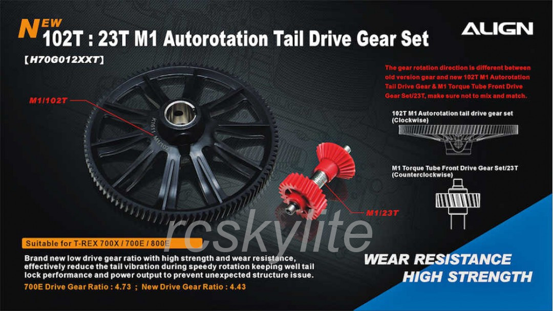 ALIGN T-REX 700 Helical Autorotation Tail Drive Gear Set M1-102T H70G012XXW